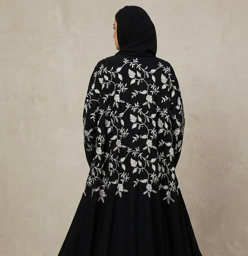 Stunning Batwing Open White khaleeji  Embroidery Abaya