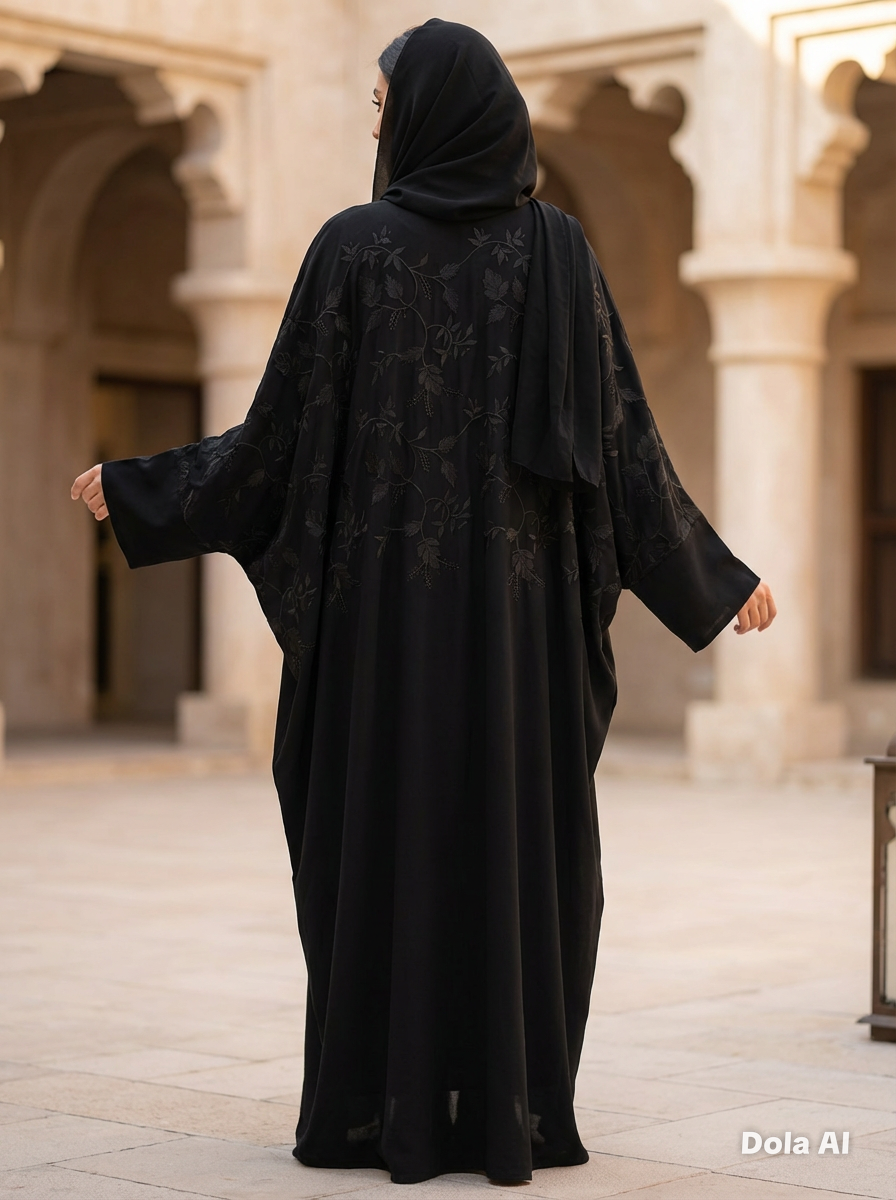 Stunning Batwing Open Black  khaleeji  Embroidery Abaya