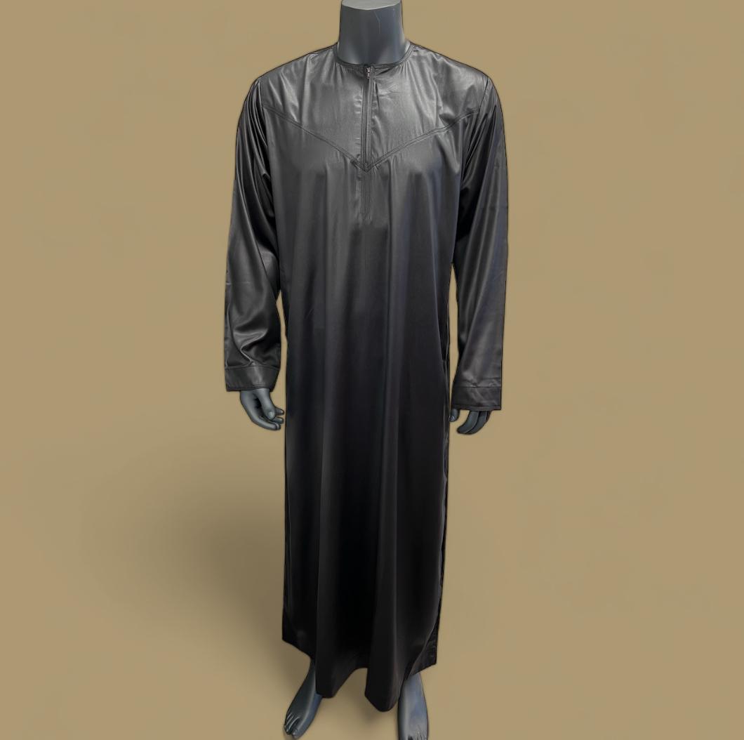 Men's Shiny Black Omani Style Thobes/Jubbah