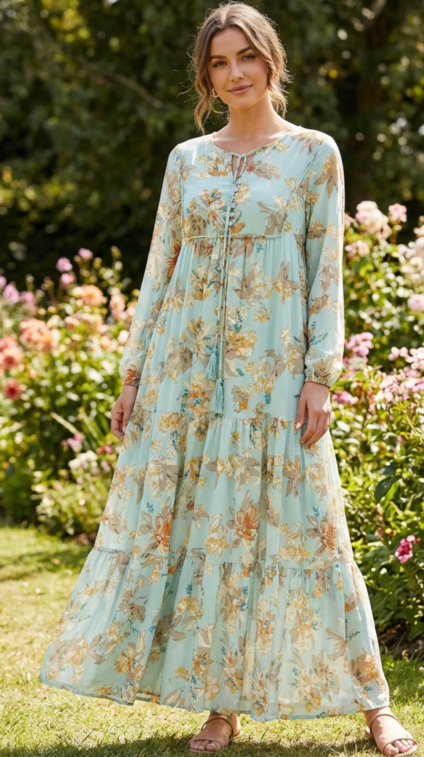 Mint Chiffon Casual Summer Long Sleeve Womens Modest Wear