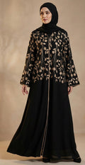 Elegant Black Abaya Gold Embroidery Modest Wear