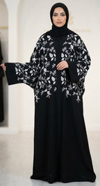 Stunning Batwing Open White khaleeji  Embroidery Abaya