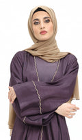 3 piece Satin Crape Abaya with Golden Trim (Purple)