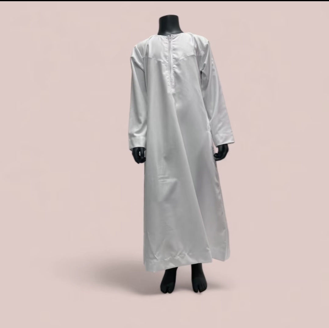 White Cotton Boys Omani Style Thobe/Jubbah