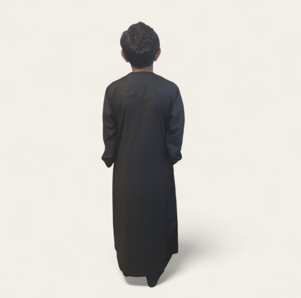 Black Omani Style Boys Thobe/Jubbah
