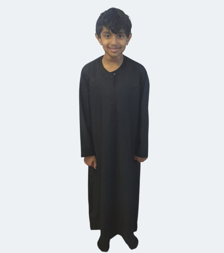 Black Omani Style Boys Thobe/Jubbah