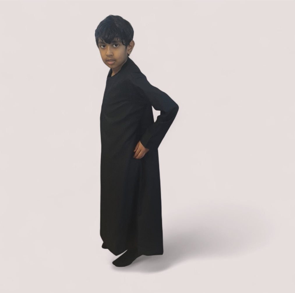 Black Omani Style Boys Thobe/Jubbah