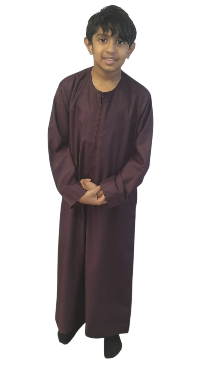 Plum Omani Style Boys Thobe/Jubbah