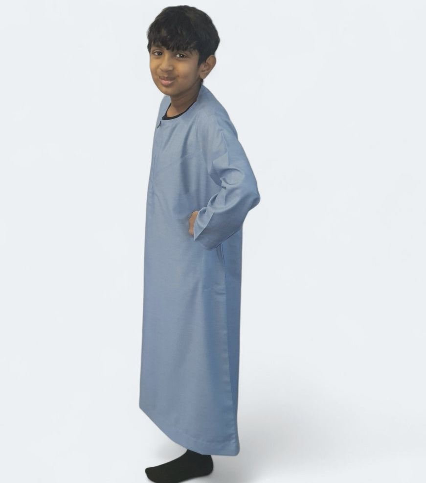 Denim Blue Cotton Omani Style Boys Thobe