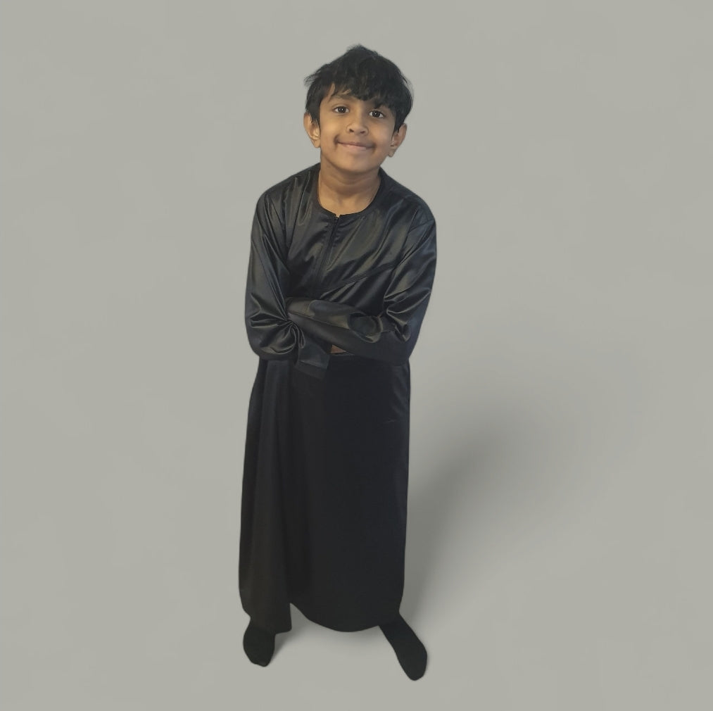 Black Shiny Omani style boys thobe
