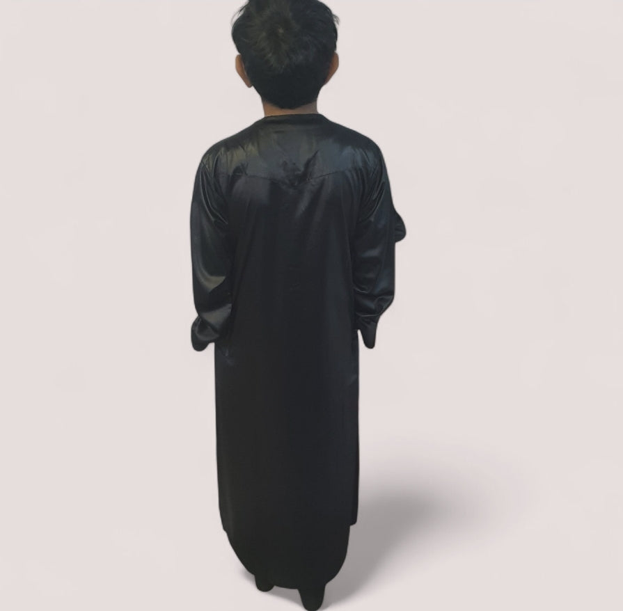 Black Shiny Omani style boys thobe