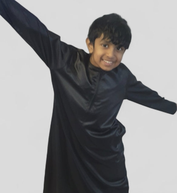 Black Shiny Omani style boys thobe