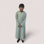 Mint Green Cotton Boys Thobe Omani Style Traditional Islamic Clothing for Kids