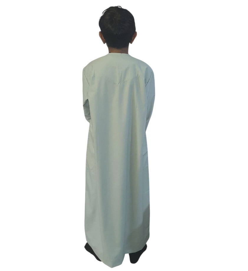 Mint Green Cotton Boys Thobe Omani Style Traditional Islamic Clothing for Kids