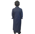 Boys Embroidered Collared Thobe Navy with White Trim and Elegant Arabic Design