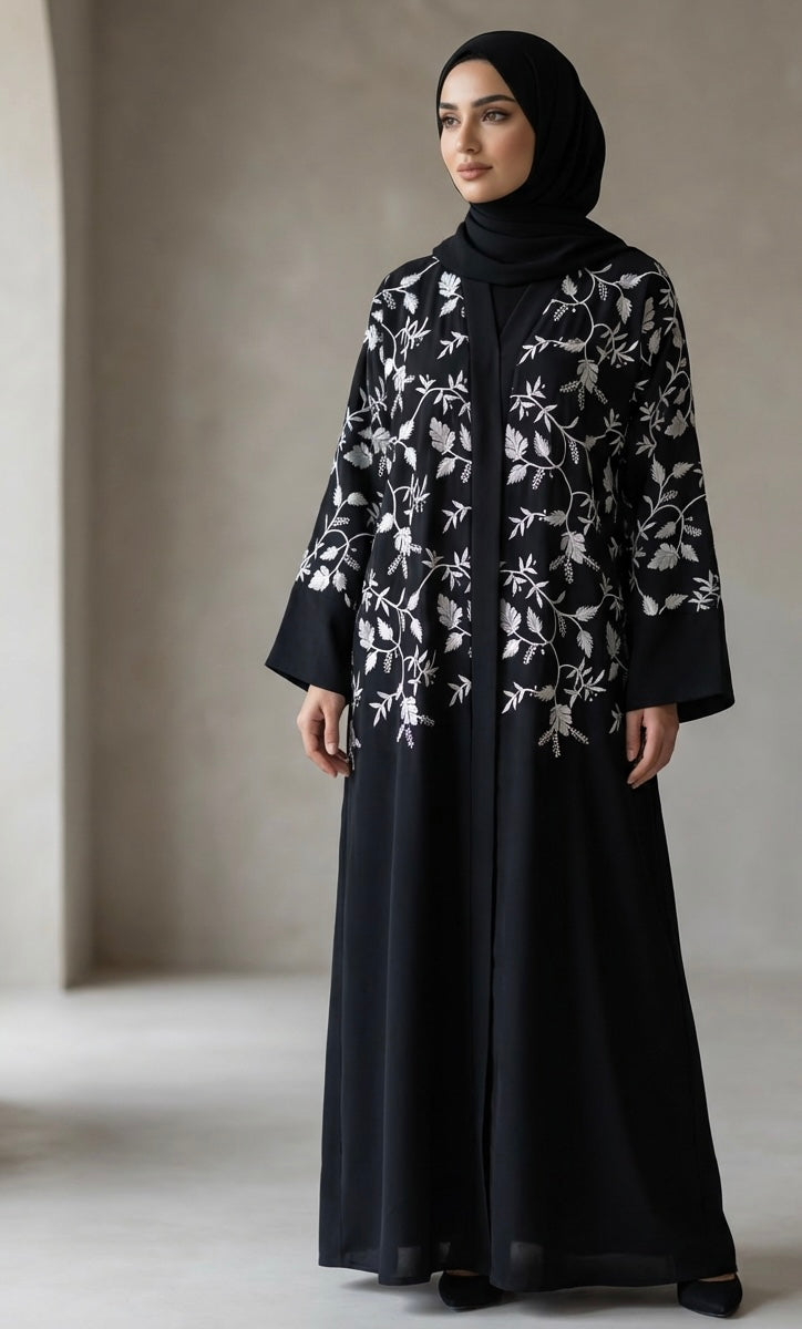 Stunning Batwing Open White khaleeji  Embroidery Abaya